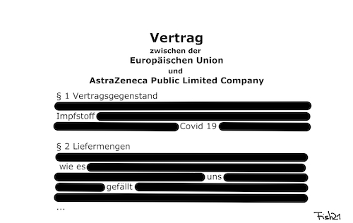 Cartoon: Vertrag zw AstraZeneca und EU (medium) by Fish tagged vertrag,eu,strazeneca,impfstoff,liefermengen,kürzungen,impfen,impfdose,briten,bevorzugung,text,schwärzungen,vertragsgegenstand