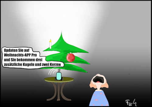 Cartoon: Weihnachts-App (medium) by Fish tagged weihnachten,app,kerze,kugel,weihnachtsbaum,christbaum,tannenbaum,internet,upgrade,schmuck,wunsch,wünsche,weihnachtsgeschenkee