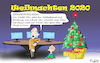 Cartoon: Weihnachten 2020 (small) by Fish tagged weihnachten,2020,feiern,lockdown,corona,pandemie,ansteckung,tod,erkrankung,krankenhäuser,feiertage,weihnachtsbaum,geschenke,uhr,uhrenvergleich,online,wlan,internet,bildschirm,kirche,gottesdienst,opa,horst,oma,ilse,zoom,videokonferenz