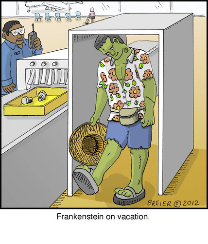 Cartoon: Frankenstein (medium) by noodles tagged frankenstein,airport,security,metal,detector,travel
