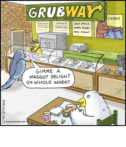 Cartoon: Grubway (medium) by noodles tagged subway,birds,grubs,maggots,noodles,fast,food