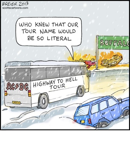 Cartoon: Highway to Hell (medium) by noodles tagged buffalo,acdc,tour,bus,snow,fire