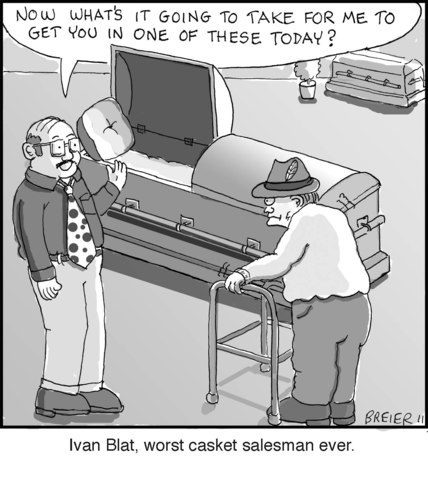 Cartoon: Ivan (medium) by noodles tagged death,casket,salesman,old,man,funeral