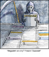 Cartoon: Megadeth (small) by noodles tagged grim,reaper,megadeath,records,vinyl,noodles,music,metal