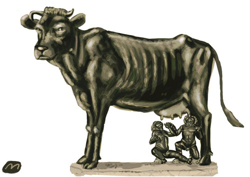 Cartoon: romulus and remus (medium) by zule tagged cow,romulus,and,remus