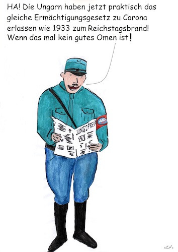 Cartoon: Corona Ermächtigungsgesetz (medium) by Stefan von Emmerich tagged corona,ermächtigungsgesetz,ungarn,orban