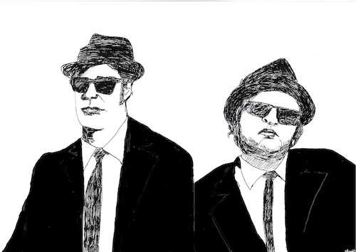 Cartoon: Dan Aykroyd John Belushi (medium) by Stefan von Emmerich tagged bluse,brother,dan,aykryod,john,belushi