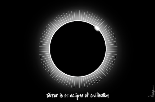 Cartoon: Eclipse of Civilisation (medium) by NEM0 tagged terror,eclipse,sun,solar,belief,indoctrination,dogma,religion,fear,obscurantism,propaganda,brainwash,fakenews,hate,terror,eclipse,sun,solar,belief,indoctrination,dogma,religion,fear,obscurantism,propaganda,brainwash,fakenews,hate