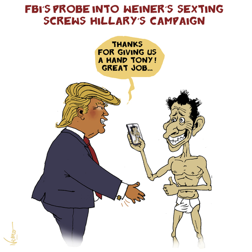 Cartoon: FBI Email Scandal Innuendo (medium) by NEM0 tagged donald,trump,anthony,weiner,sexting,hillary,clinton,email,scandals,huma,abedin,fbi,investigation,probe,democrats,republicans