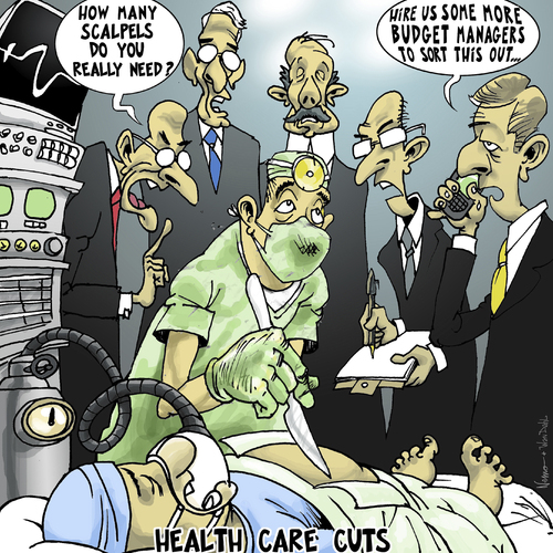 Cartoon: Health Care Cuts (medium) by NEM0 tagged surgery,surgeon,doc,dr,doctor,hospitals,medecine,md,cuts,care,health