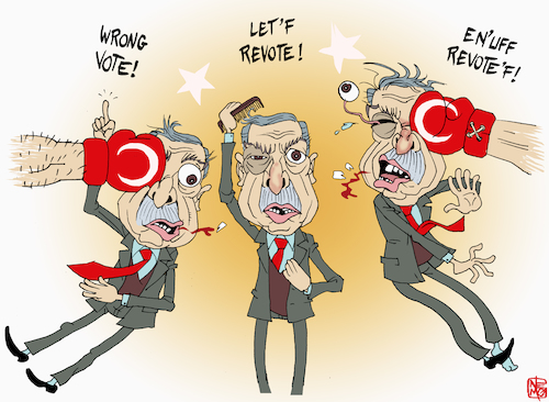 Cartoon: Istanbul Revote Hits Erdogan (medium) by NEM0 tagged erdogan,turkey,istanbul,elections,revote,akp,dictator,mayor,vote,voters,opposition,chp,party,parties,democracy,oppression,repressive,oppressive,autoritarian,dissent,dissidents,nemo,nem0