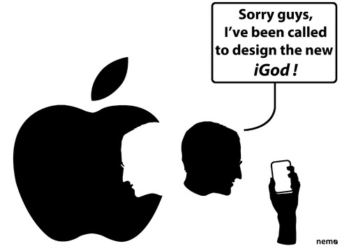 Cartoon: Jobs Goes to God (medium) by NEM0 tagged nemo,tablets,igod,tablet,ipad,iphone,ipod,internet,media,telecommunications,communications,communication,phones,computers,design,jobs,steve,macintoch,mac,apple