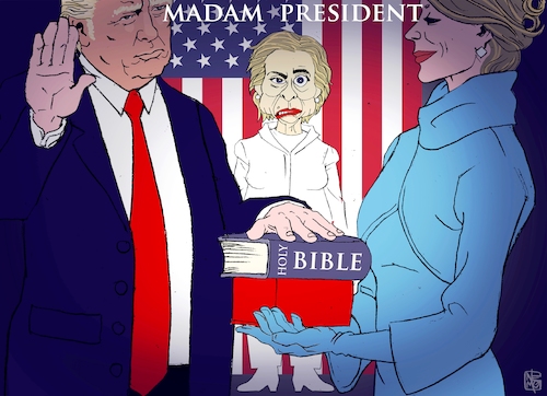 Cartoon: Madam President (medium) by NEM0 tagged donal,trump,melania,hillary,clinton,usa,elections,inauguration,president,united,states,potus,nemo,nem0,donal,trump,melania,hillary,clinton,usa,elections,inauguration,president,united,states,potus