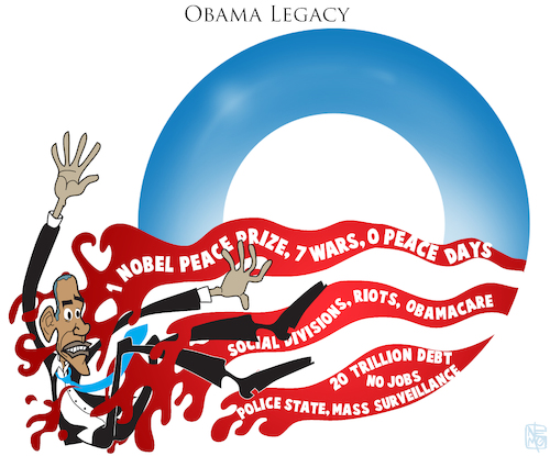 Cartoon: Obama Legacy (medium) by NEM0 tagged barack,obama,president,usa,legacy,police,state,divisions,riots,liberal,democrat,democracy,surveillance,obamacare,nobel,peace,prize,wars,nemo,nem0,barack,obama,president,usa,legacy,police,state,divisions,riots,liberal,democrat,democracy,surveillance,obamacare,nobel,peace,prize,wars