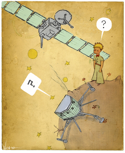 Cartoon: Philae meets The Little Prince (medium) by NEM0 tagged rosetta,little,prince,exupery,philae,esa,eu,space,program,comet,probe,exploration,technology,science
