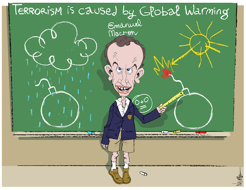 Cartoon: Terror caused by Global Warming (medium) by NEM0 tagged president,emanuel,macron,france,french,g20,golbal,warming,climate,change,nem0,un,policies,eu,europe,terror,terrorism,rain,sun,bomb,drought,explosion,classroom,blackboard,chalk,school,propaganda,pseudoscience,fake,news,nemo,president,emanuel,macron,france,french,g20,golbal,warming,climate,change,nem0,un,policies,eu,europe,terror,terrorism,rain,sun,bomb,drought,explosion,classroom,blackboard,chalk,school,propaganda,pseudoscience,fake,news,nemo