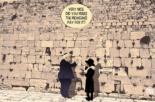 Cartoon: Trump Visits the Western Wall (medium) by NEM0 tagged donald,trump,jerusalem,western,wall,visit,israel,mexico,mexican,border,donald,trump,jerusalem,western,wall,visit,israel,mexico,mexican,border