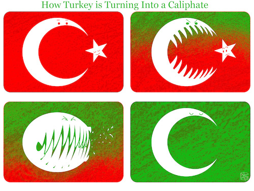 Cartoon: Turkey Turns into a Caliphate (medium) by NEM0 tagged turkey,republic,democracy,caliphate,president,erdogan,eurasia,ankara,authoritarian,army,purge,referendum,free,press,freedom,expression,censorship,repression,atatürk,military,coup,turkey,republic,democracy,caliphate,president,erdogan,eurasia,ankara,authoritarian,army,purge,referendum,free,press,freedom,expression,censorship,repression,atatürk,military,coup