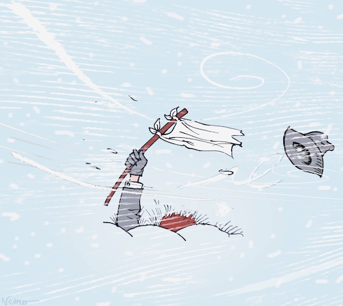 Cartoon: Surrendering to Whiteout (medium) by NEM0 tagged white,flag,winter,cold,blizzard,storm,snowstorm,snow,fall,snowing,weather,winterstorm,nemo,nem0,white,flag,winter,cold,blizzard,storm,snowstorm,snow,fall,snowing,weather,winterstorm
