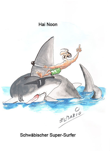 Cartoon: Hai Noon (medium) by elmario55 tagged schwob,schwaben,schwäbisch,hai,surfen,windsurfen