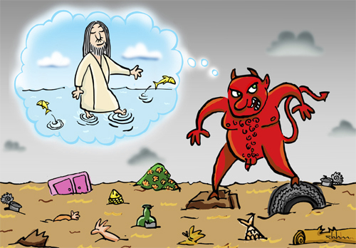 Cartoon: Dirty Water (medium) by elihu tagged seas,waters,pollution,jesus,evil,environment