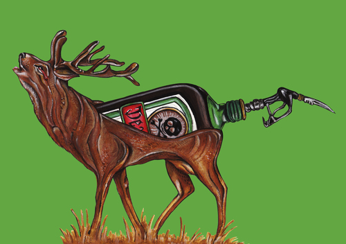 Cartoon: Hirsch (medium) by Battlestar tagged jägermeister,hirsch,tier,tiere,illustration,schmerz,jäger,tod,sterben,jägermeister,hirsch,tier,tiere,illustration,schmerz,jäger,tod,sterben,fantasie