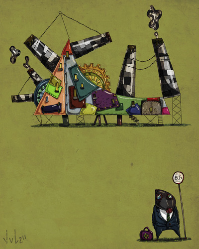 Cartoon: Fabrik (medium) by julianloa tagged fabrik,umweltverschmutzung,ökologie,grün,illustration