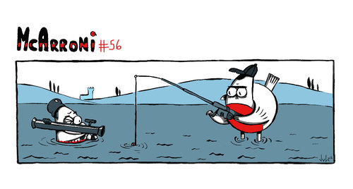 Cartoon: McArroni nr. 56 (medium) by julianloa tagged mcarroni,amadeo,fishing,bazooka