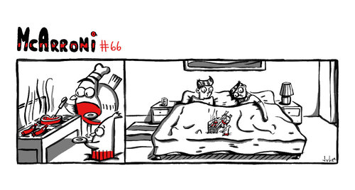 Cartoon: McArroni nr. 66 (medium) by julianloa tagged mcarroni,amadeo,bed,barbecue