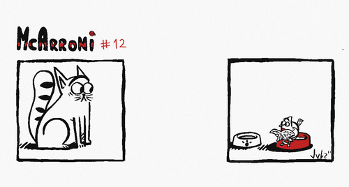 Cartoon: McArroni nro. 12 (medium) by julianloa tagged mcarroni,bird,cat,toilette,bowls