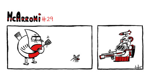 Cartoon: McArroni nro. 29 (medium) by julianloa tagged mcarroni,bird,friend,mosquito,fear,killing