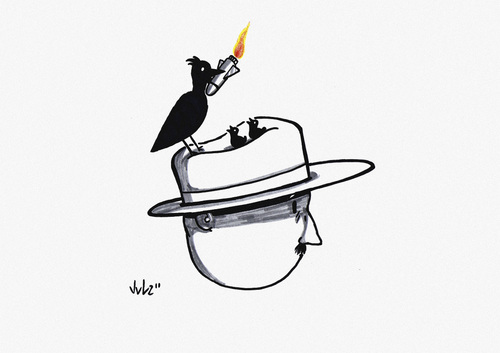 Cartoon: The Hat (medium) by julianloa tagged birds,bombs,hat,hate,feeding,violence,ideas