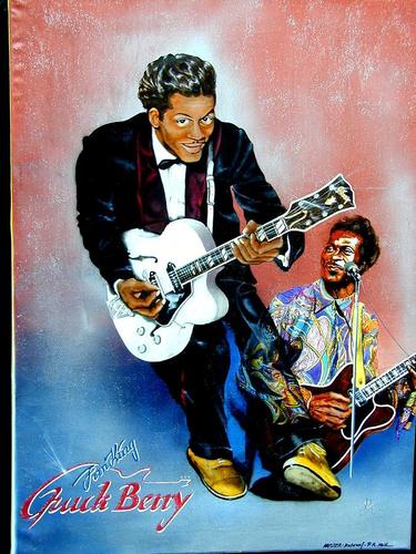 Cartoon: Chuck Berry  -  Fun King (medium) by bvhabenicht tagged chuck,berry,fun,king,musik,airbrush,rock,and,roll