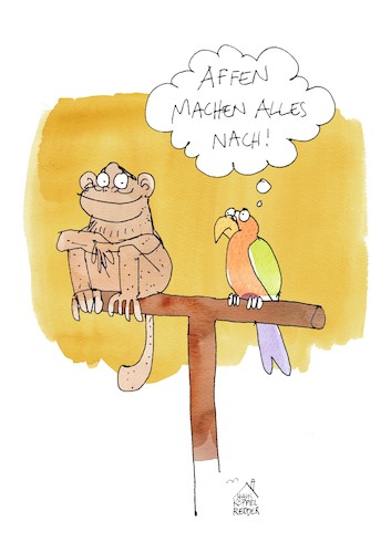 Cartoon: Affen (medium) by Koppelredder tagged affen,papageien,nachahmung,nachahmen,nachäffen,affen,papageien,nachahmung,nachahmen,nachäffen