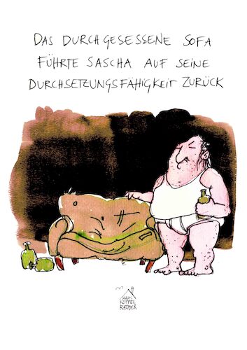 Cartoon: Durchsetzungsfähigkeit (medium) by Koppelredder tagged sofa,couch,couchpotato,müßiggang,durchsetzungsfähigkeit,verwahrlosung,verschleiß,selbstüberschätzung,sofa,couch,couchpotato,müßiggang,durchsetzungsfähigkeit,verwahrlosung,verschleiß,selbstüberschätzung