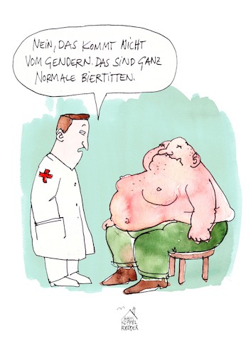 Cartoon: Gendern (medium) by Koppelredder tagged gendern,geschlechter,gleichstellung,arzt,bier,brüste,sprache,ängste,gendern,geschlechter,gleichstellung,arzt,bier,brüste,sprache,ängste