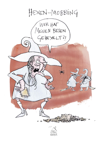 Cartoon: Hexenmobbing (medium) by Koppelredder tagged hexe,hexen,mobbing,besen,hächseln,zauberei,schwarzemagie,hexe,hexen,mobbing,besen,hächseln,zauberei,schwarzemagie