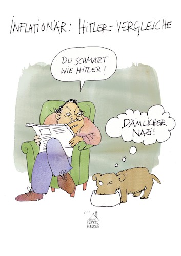 Cartoon: Hitlervergleiche (medium) by Koppelredder tagged hitler,putin,querdenker,janaauskassel,herrchen,hund,hitler,putin,querdenker,janaauskassel,herrchen,hund