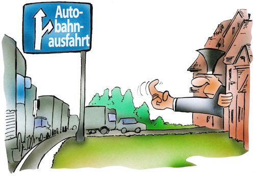 Cartoon: Autobahnausfahrt (medium) by HSB-Cartoon tagged city,highway,passengers,town,traffic,auffahrt,ausfahrt,autobahn,autobahnausfahrt,besucher,durchfahrtsverkehr,infrastruktur,kaufkraft,stadt,stadtentwicklung,verkehr,verkehrsführung,city,highway,passengers,town,traffic,auffahrt,ausfahrt,autobahn,autobahnausfahrt,besucher,durchfahrtsverkehr,infrastruktur,kaufkraft,stadt,stadtentwicklung,verkehr,verkehrsführung