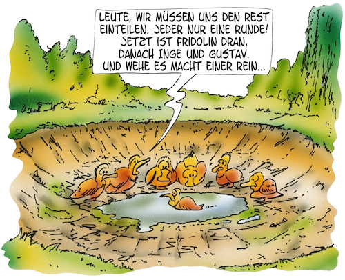 Cartoon: Das letzte Wasserloch (medium) by HSB-Cartoon tagged teich,tümpel,wasserloch,dürre,trockenheit,sommer,sommerwetter,hitze,ente,wasservögel,natur,wald,see,gewässer,weiher,regen,cartoon,cartoonzeichner,teich,tümpel,wasserloch,dürre,trockenheit,sommer,sommerwetter,hitze,ente,wasservögel,natur,wald,see,gewässer,weiher,regen,cartoon,cartoonzeichner