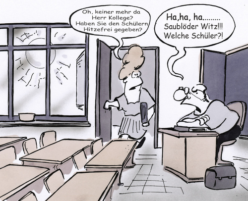 Cartoon: demografischer Wandel (medium) by HSB-Cartoon tagged schule,schüler,kids,lehrer,lehrpersonal,lehrerin,ferien,hitzefrei,somemr,demografischerwandel,schülerzahl,schulbank,pult,cartoon,karikatur,schülerkarikatur,tafel