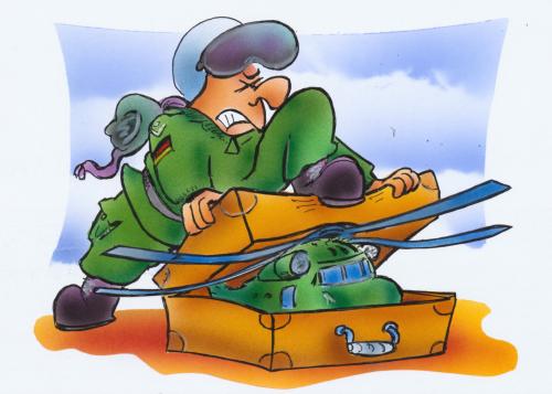 Cartoon: deployment abroad (medium) by HSB-Cartoon tagged helicopter,soldier,politic,helicopter,soldat,außenpolitik,militär,waffe,einsatz,packen,verschiffen,schutz,sicherheit,krieg