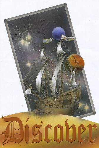 Cartoon: Discover (medium) by HSB-Cartoon tagged discover,all,universum,planet,explorer,ship,boat,sail,sailing,ocean,sea,santa,maria,columbus,moon,travel,illustration,art,design,airbrush,cartoon,caricature,hsb