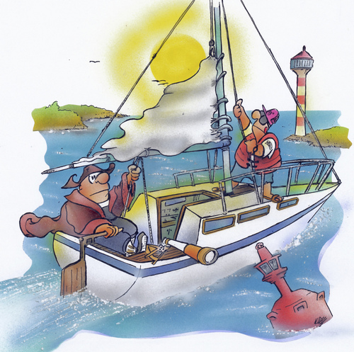 Cartoon: discoverer (medium) by HSB-Cartoon tagged sailing,sailboat,boat,columbus,sailor,sea,ocean,water,discovery,discover,cartoon,caricature,airbrush,illustration,boot,segeln,sport,wassersport,wasser,see,meer,wind,abenteuer