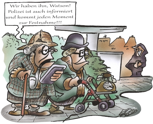 Cartoon: Enkeltrickermittler (medium) by HSB-Cartoon tagged enkeltrick,enkeltrickbetrüger,trickbetrüger,senioren,seniorin,sherlock,holmes,watson,detektiv,polizei,polizeiermittlung,telefonbetrüger,telefonbetrug,neffentrick,betrugsopfer,oma,opa,enkeltrick,enkeltrickbetrüger,trickbetrüger,senioren,seniorin,sherlock,holmes,watson,detektiv,polizei,polizeiermittlung,telefonbetrüger,telefonbetrug,neffentrick,betrugsopfer,oma,opa