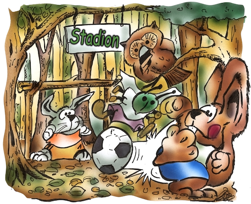 Cartoon: Fussball im Wald (medium) by HSB-Cartoon tagged wald,waldbewohner,tiere,fussball,fußball,fussballspieler,hase,natur,eichhörnchen,eule,cartoon,waldtiere,sport,sportstadion,fussballstadion,wald,waldbewohner,tiere,fussball,fußball,fussballspieler,hase,natur,eichhörnchen,eule,cartoon,waldtiere,sport,sportstadion,fussballstadion