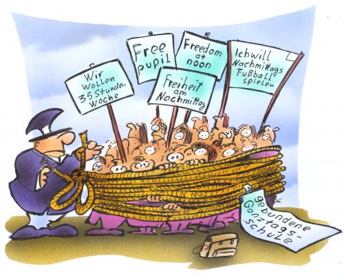 Cartoon: gebundene Ganztagsschule (medium) by HSB-Cartoon tagged schule,lehrer,schüler,ganztagsschule,unterricht,betreuung