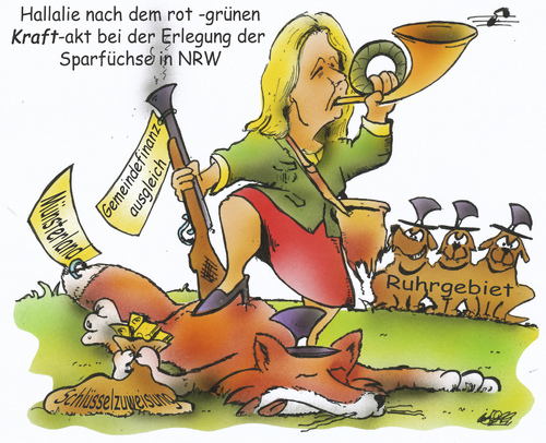 Cartoon: gemindefinanzausgleich NRW (medium) by HSB-Cartoon tagged karikatur,politik,politiker,gemeindefinanzausgleich,nrw,münsterland,steuer,abgabe,nkf,neueskommunalesfinanzmangement,kommune,hannelore,kraft,minister,ministerin,ministerpräsidentin,land,landesregierung,ruhrgebiet,spd,grüne,airbrush,cartoon