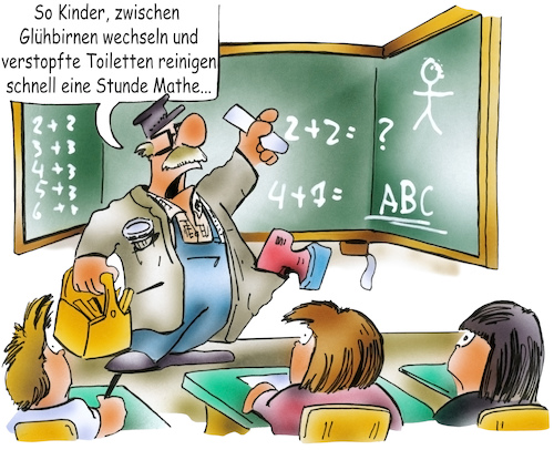 Cartoon: Lehrermangel (medium) by HSB-Cartoon tagged schule,lehrer,lehrermangel,unterricht,schulunterricht,hausmeister,schulstunde,fehlstunde,unterrichtsausfall,kids,lehrplan,unterrichtsplan,schulklasse,cartoon,cartoonzeichner,cartoonist,lehrpersonal,lehrerschaft,schuldirektor,lehrkraft,schule,lehrer,lehrermangel,unterricht,schulunterricht,hausmeister,schulstunde,fehlstunde,unterrichtsausfall,kids,lehrplan,unterrichtsplan,schulklasse,cartoon,cartoonzeichner,cartoonist,lehrpersonal,lehrerschaft,schuldirektor,lehrkraft