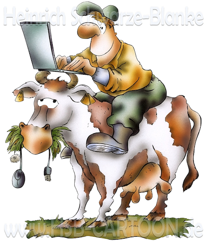 Cartoon: Moderne Landwirtschaft (medium) by HSB-Cartoon tagged landwirt,bauer,landwirtschaft,kuh,agrar,agronom,bauernhof,stall,kuhstall,rind,rindvieh,airbrush,illustration,cartoonmotiv